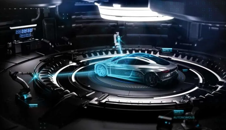 Futuristic 3D-printed sports car illustrating professional metrology and 3D scanning