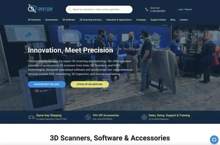 Home page of the new Digitize Designs website with the headline Innovation, Meet Precision