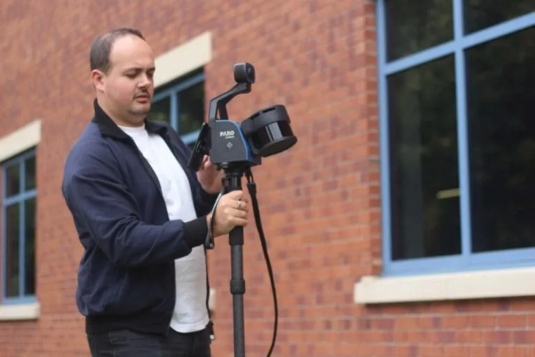 FARO Orbis 3D scanner used outdoors on a building application