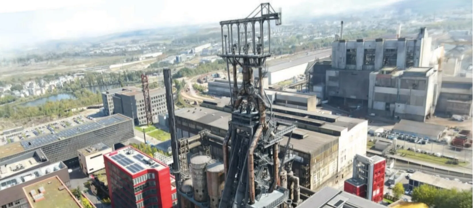 Aerial Gaussian splat of an industrial site with a blast furnace, reconstructed in Artec Twins